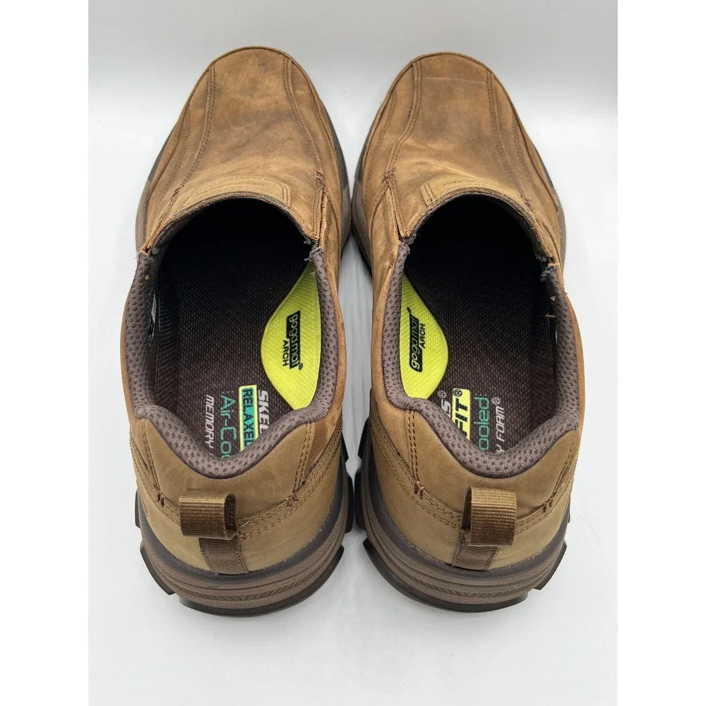 Skechers Relaxed Fit Men Sz 14 Brown Leather Slip On Goodyear Shoes 204436 DSRT